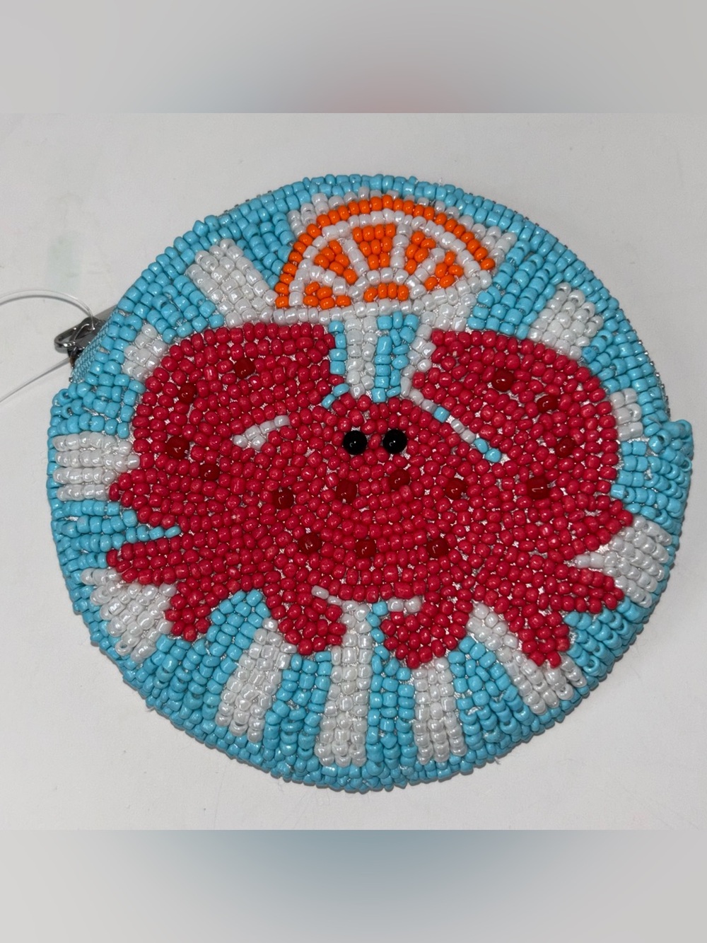 Beaded Red Crab Coastal Beach Coin Purse Blue White Sea Summer Style Resort